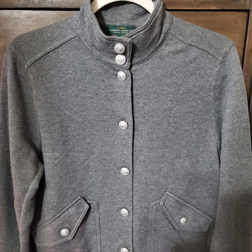 Ralph Lauren Gray Button-Front Stand Collar Bomber Jacket